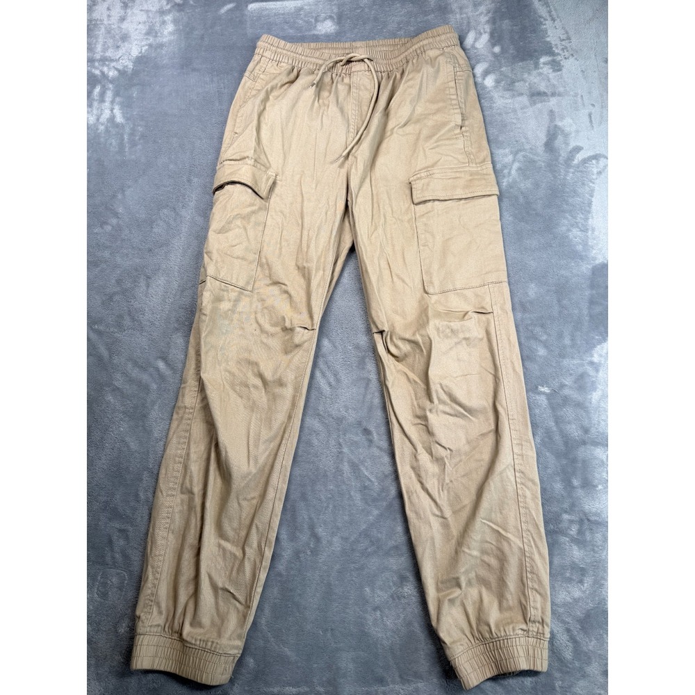 Hunter & Brown Jogger Pants Mens Medium Khaki Stretch Cargo Pockets Mid Rise